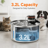 Automatic Cat Water Fountain 304 Stainless Steel 3200ml Pet Drinking Dispenser Quiet 12V Indoor Circulating Fountain Cats Dogs