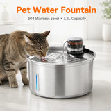 Automatic Cat Water Fountain 304 Stainless Steel 3200ml Pet Drinking Dispenser Quiet 12V Indoor Circulating Fountain Cats Dogs
