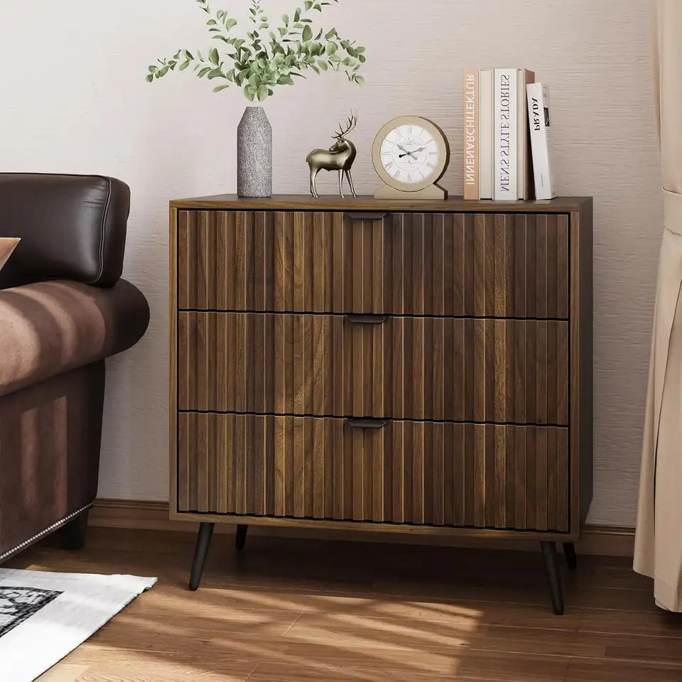Fluted 3-Drawer Storage Chest in Walnut