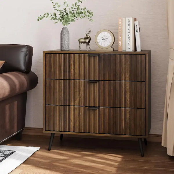 Fluted 3-Drawer Storage Chest in Walnut