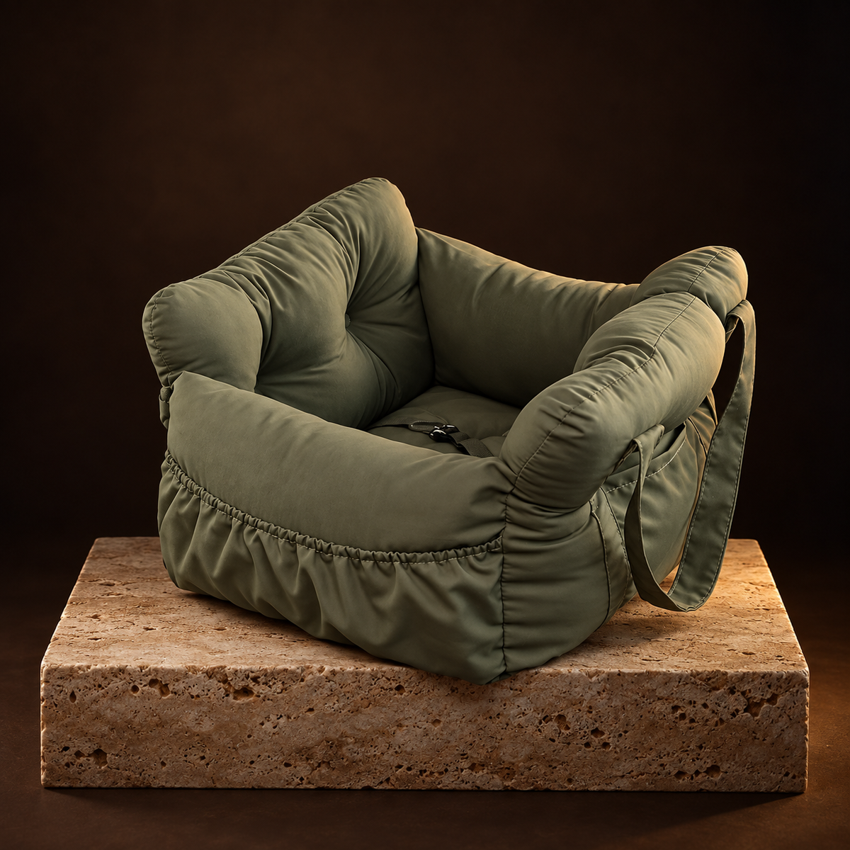 Co-Pilot Dog Car Seat on a travertine plinth