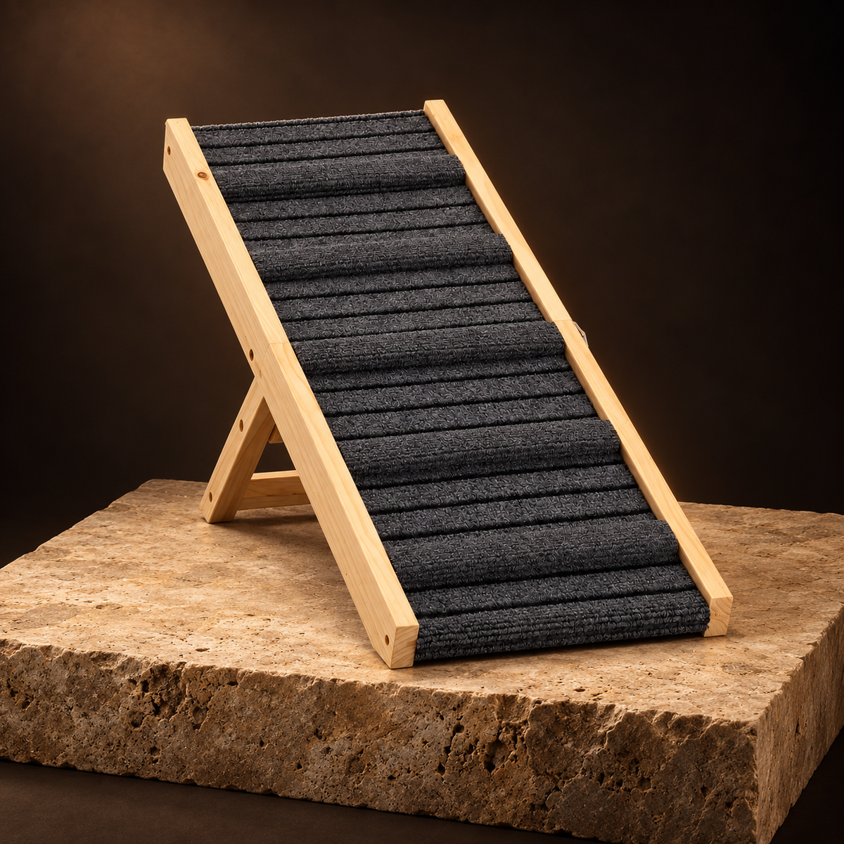 Glide Folding Dog Ramp on a travertine plinth