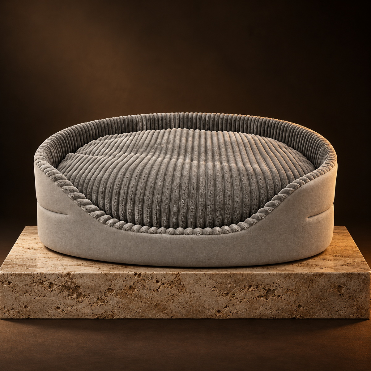 Nest Reversible Bolster Bed on a travertine plinth