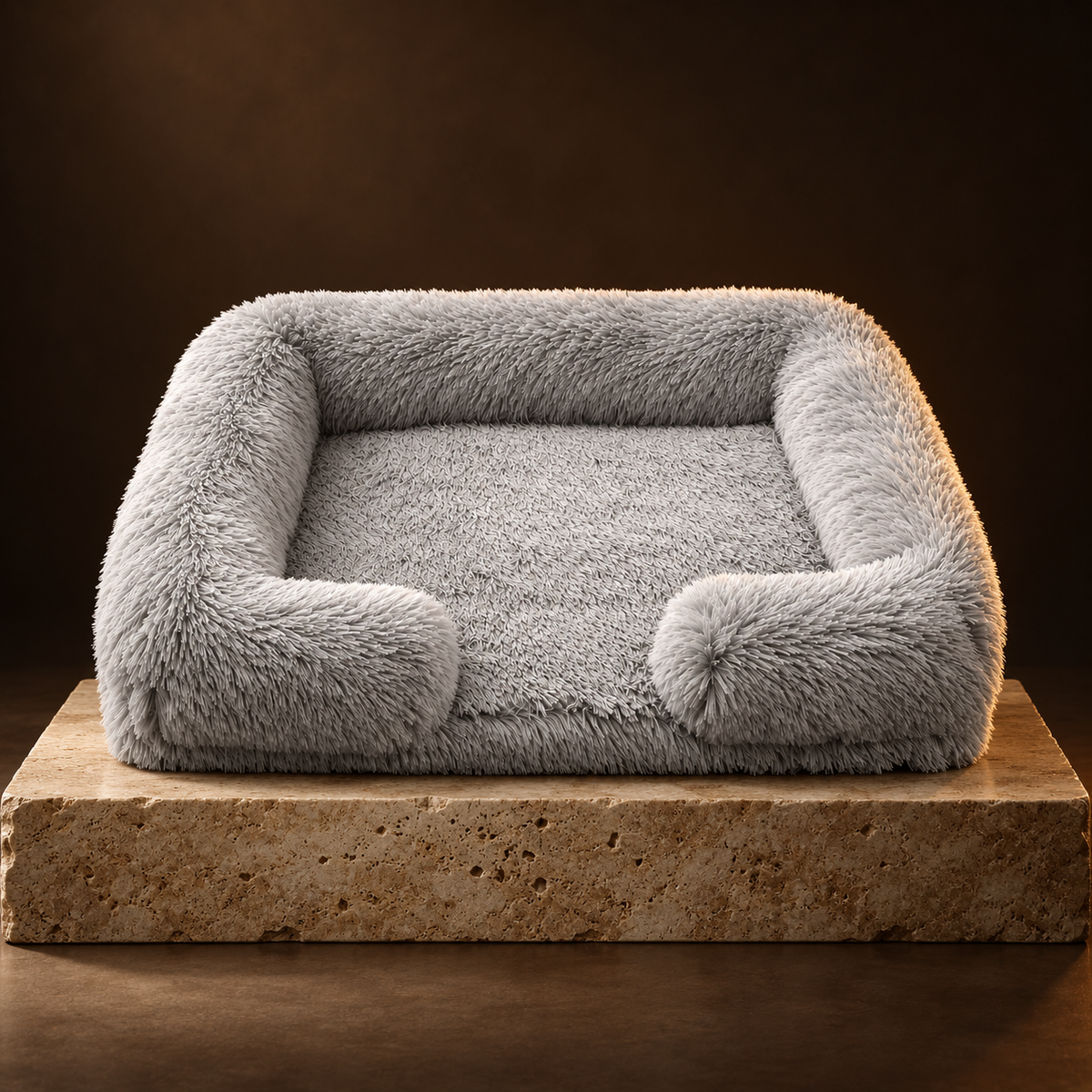 Plume Memory Foam Lounger on a travertine plinth
