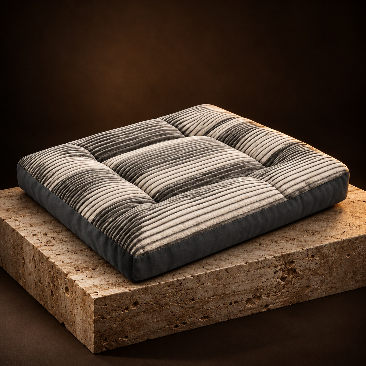 Rest Plush Dog Mattress on a travertine plinth
