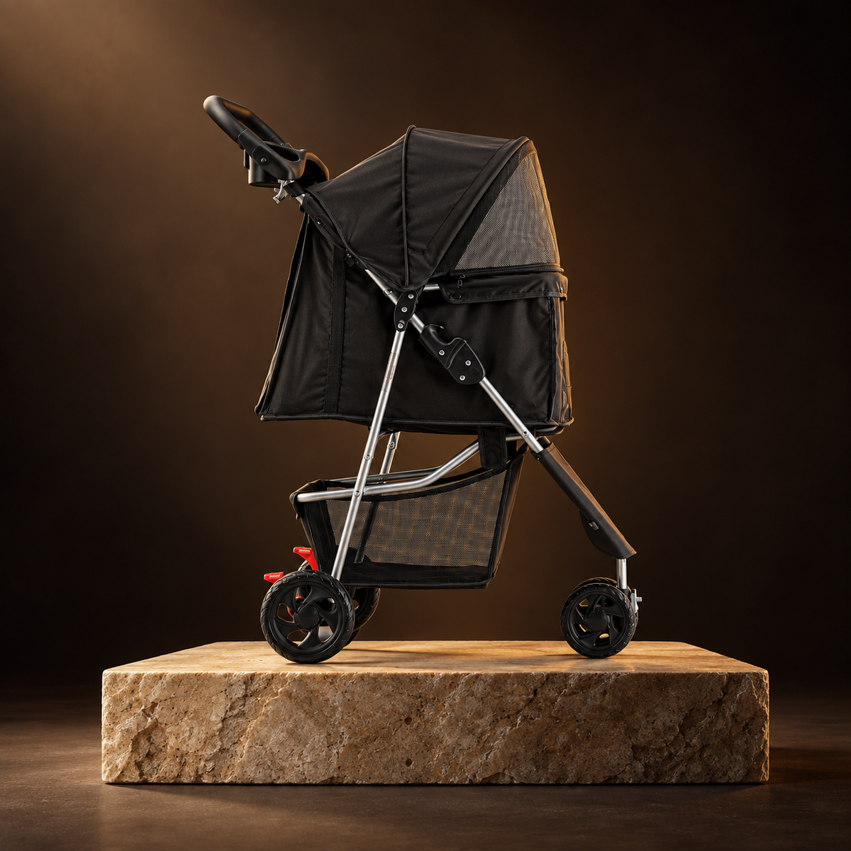 Promenade Pet Stroller on a travertine plinth