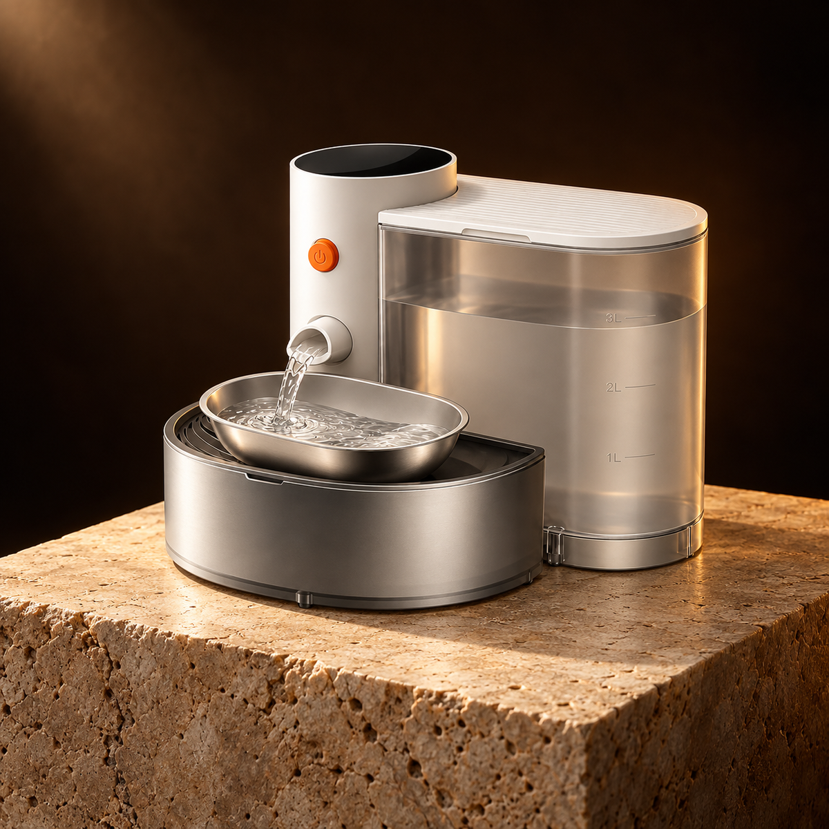 Pour Bowl on a travertine plinth
