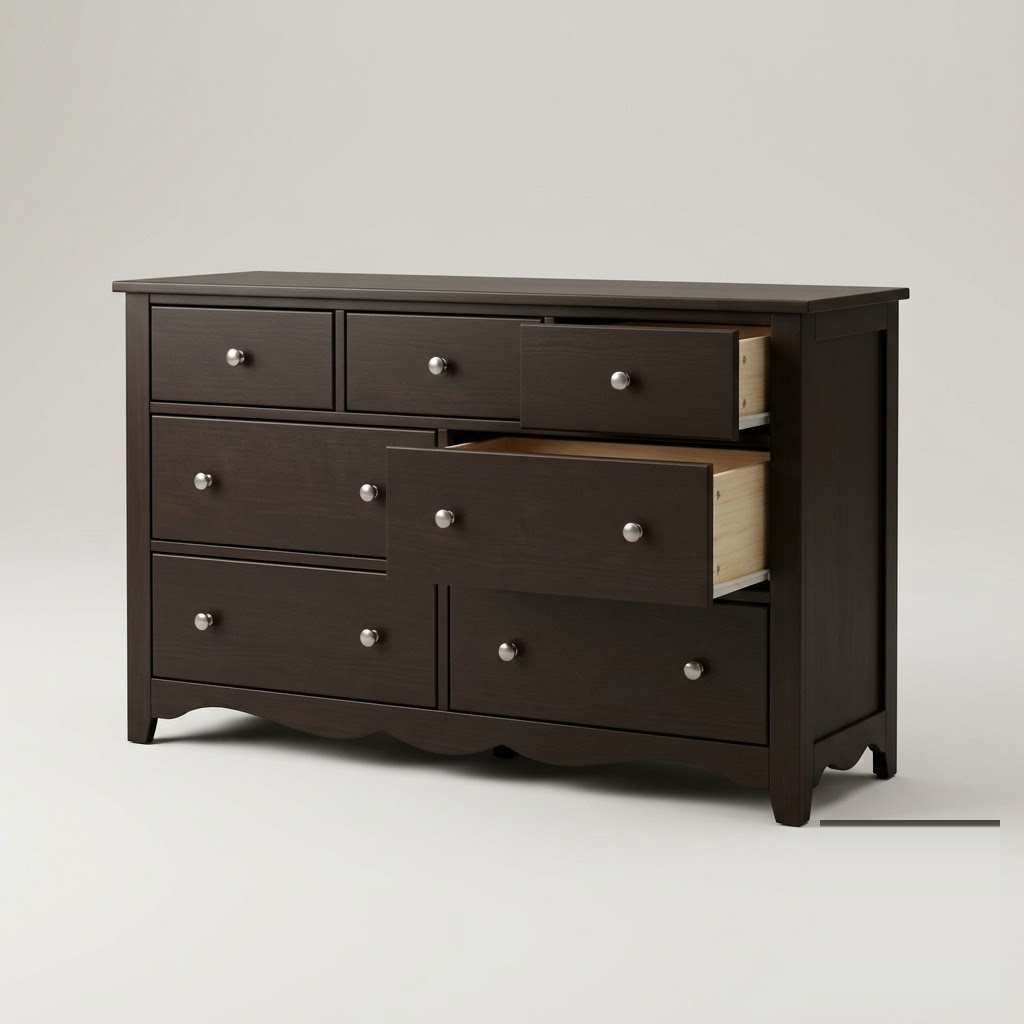 Dresser with drawers open showing storage interior