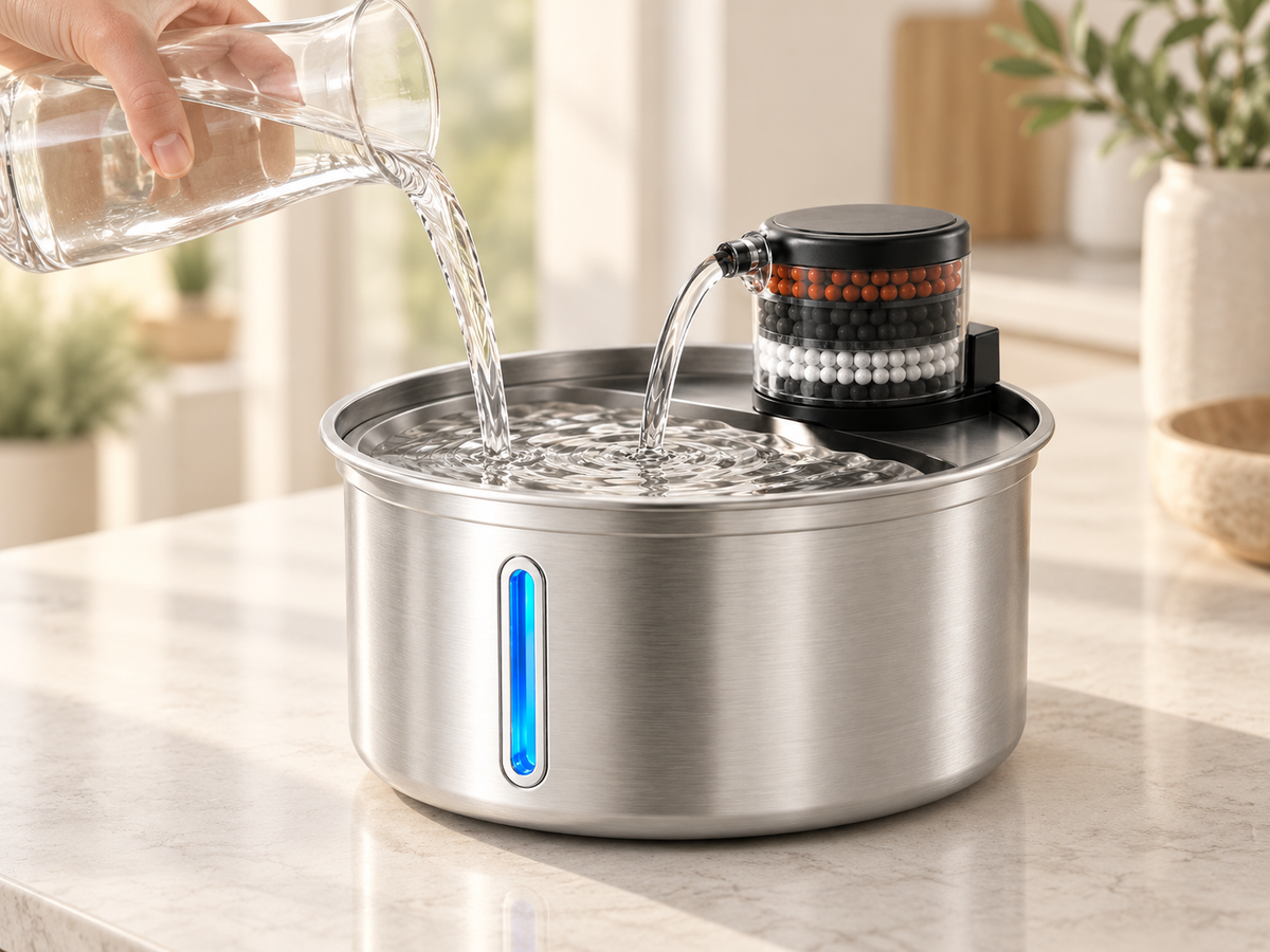 Filling the fountain's reservoir with water