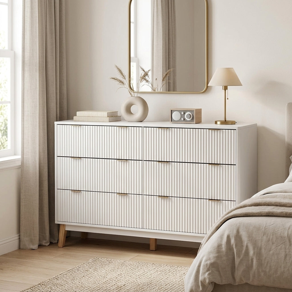 Fluted Dresser with Gold Pulls