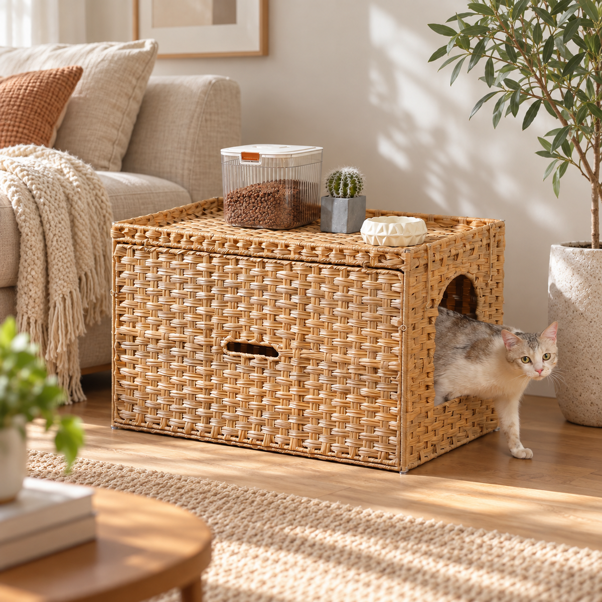 Hideaway Rattan Litter Cabinet at home