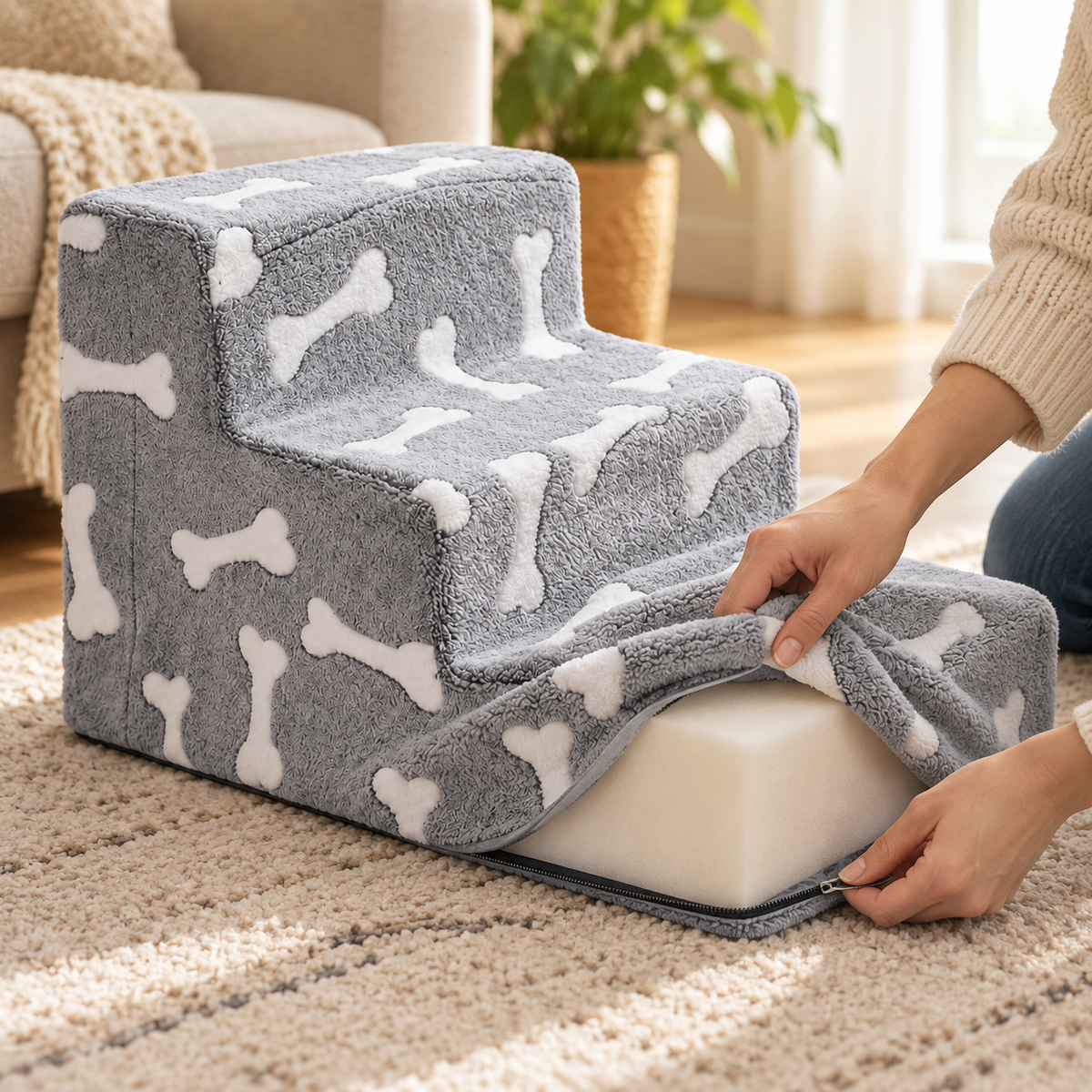 Cloudstep foam dog stairs, in use