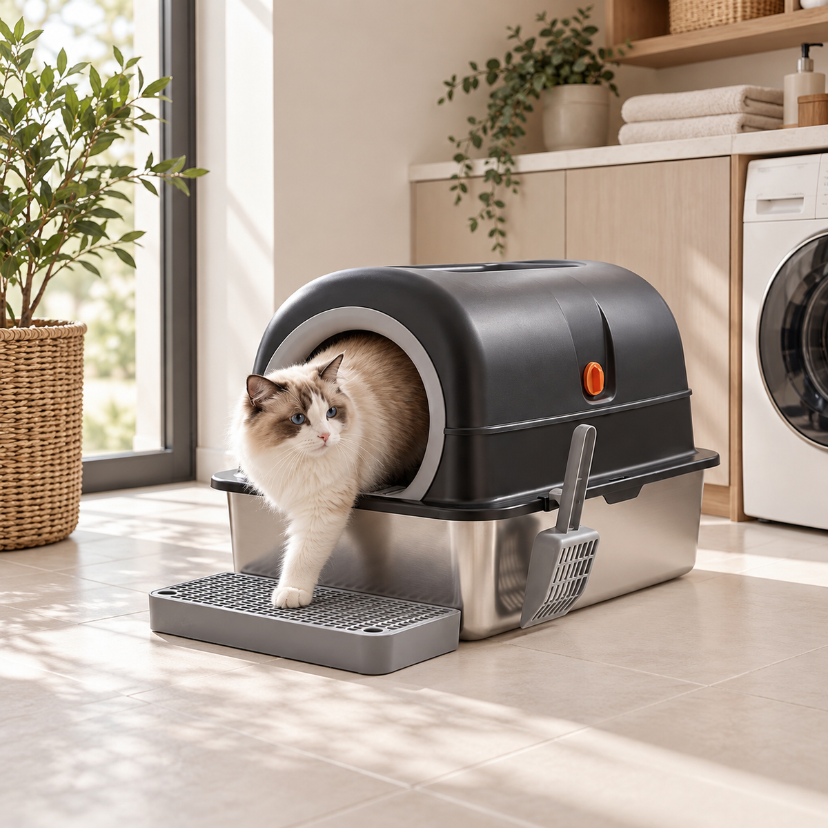 Enclave Stainless Litter Box at home