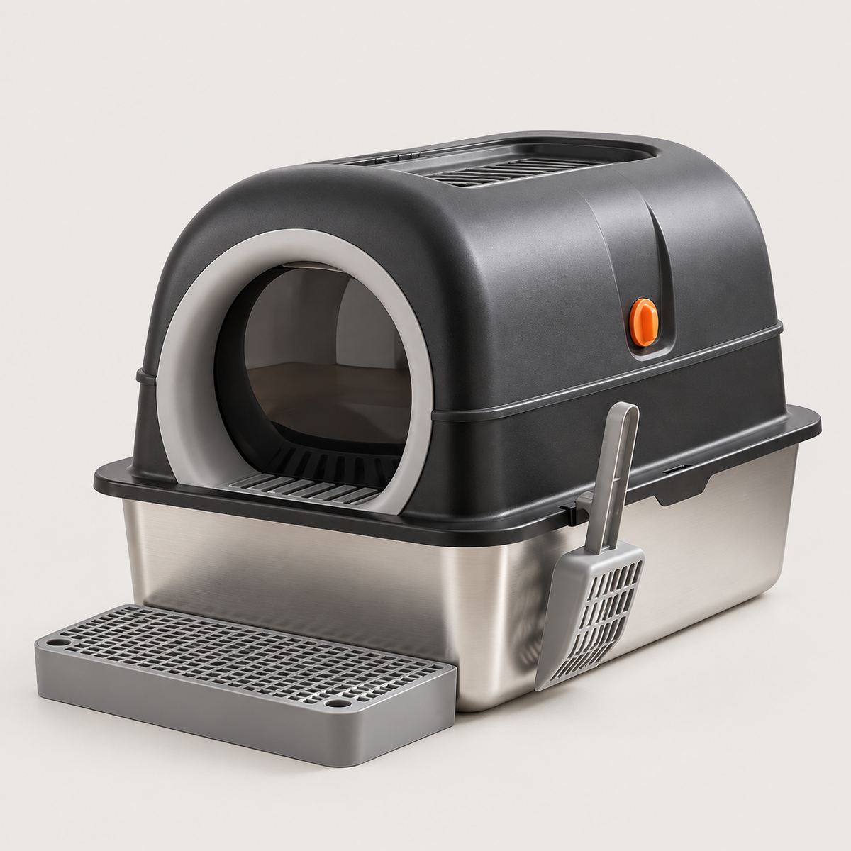 Enclave Stainless Litter Box on a light studio background