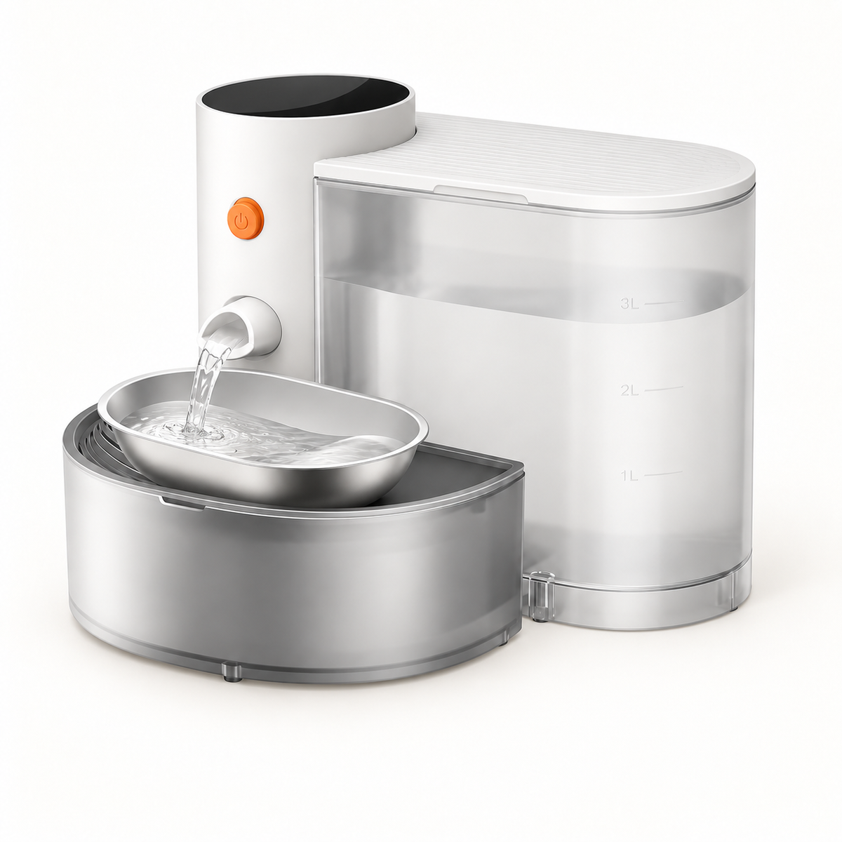 Automatic Pouring Water Bowl, assembled, front view