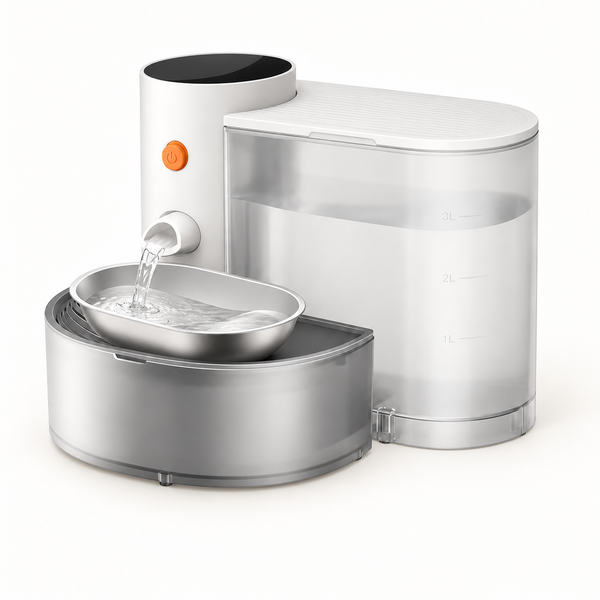 Automatic Pouring Water Bowl, assembled, front view