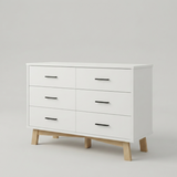 White 6-drawer dresser, angled studio shot