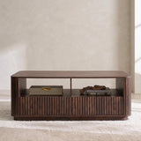Fluted Walnut Coffee Table, Shelf & Drawer