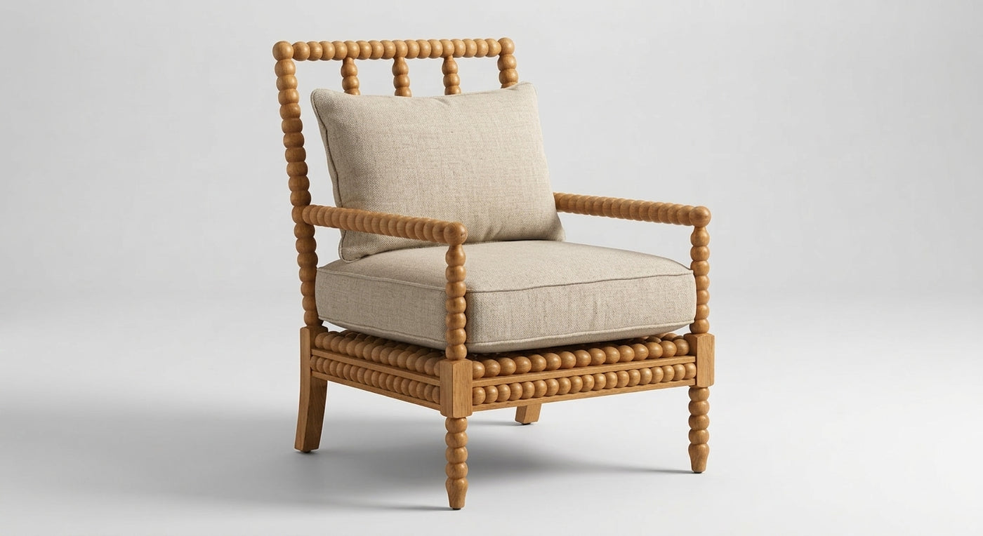 Linen Spindle Accent Chair