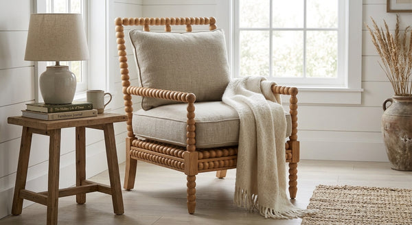 Linen Spindle Accent Chair