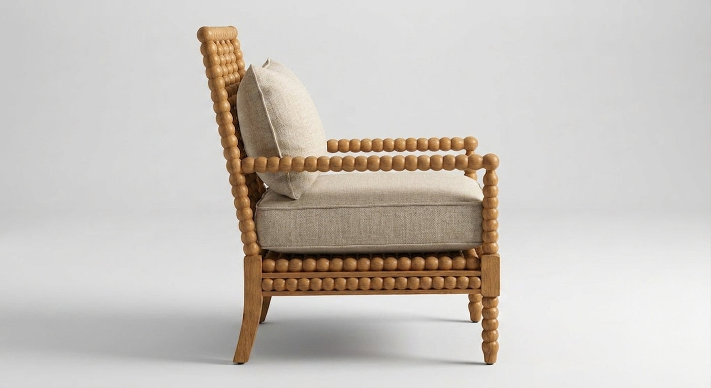 Linen Spindle Accent Chair