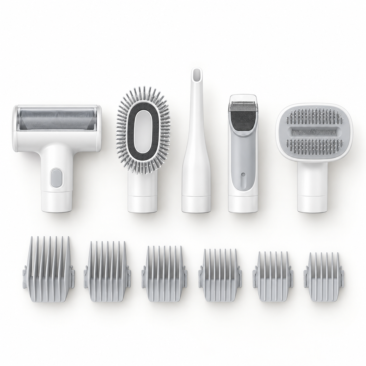 All five tools and six guide combs laid out